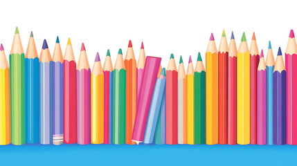 Vibrant Color Pencils Row Featuring Various Tones for Artistic Creations and Educational Purposes