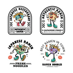 Set of Labels Badges Ramen Japanese Food Cartoon Illustration with Varied Poses and Expressions