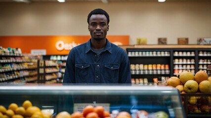 african man in super market background