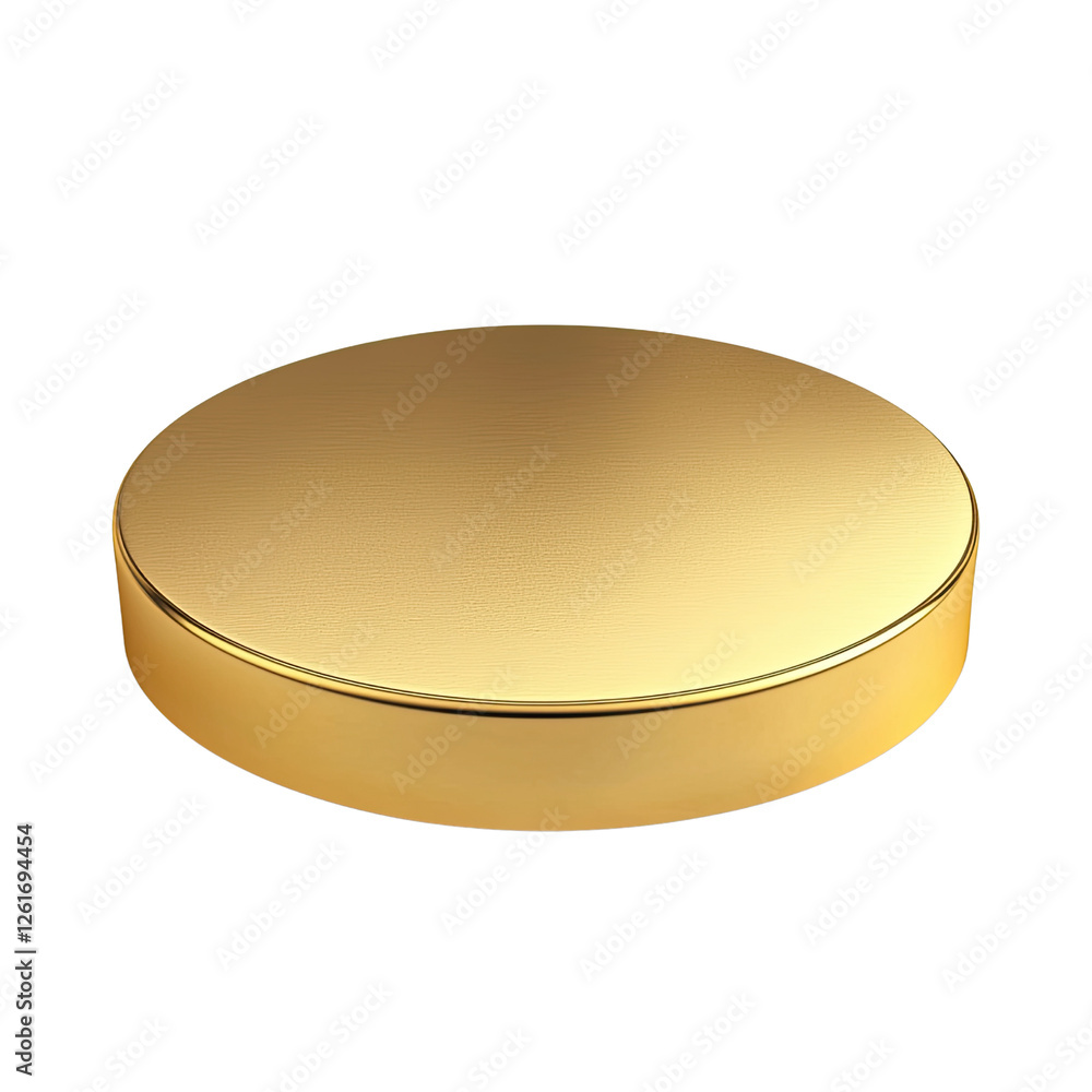 Poster shiny gold circular object with smooth surface, ideal for various decorative or functional uses. its