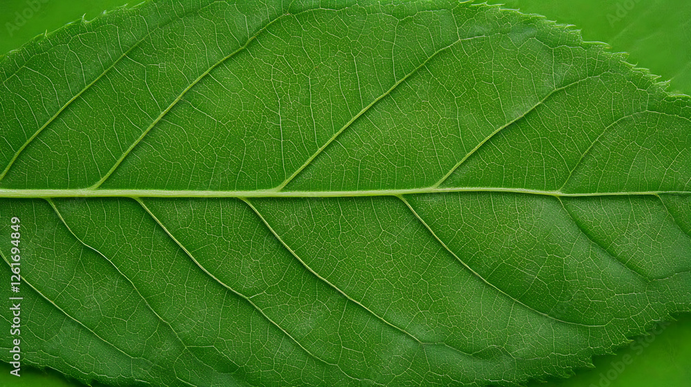 Poster vibrant leaf displaying its intricate vein structure and green pigmentation for botanical study
