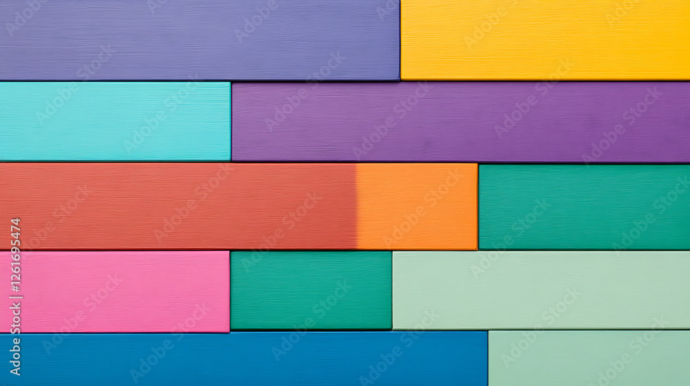 Poster vibrant rectangular wood plank surface displaying an array of hues and textural grain details