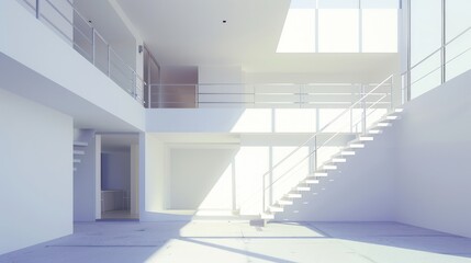 Obraz premium Modern Minimalist Architecture: Sunlit Interior Design