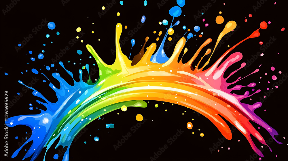 Poster vibrant splashes of rainbow hues in dynamic abstract expression on a contrasting dark background