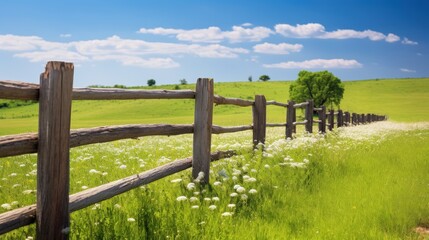 rustic wooden fence in a prairie planting
