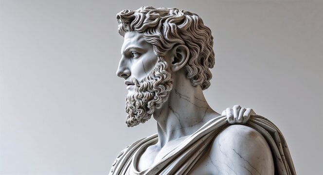 Hypnos Greek god statue side view portrait on plain white background