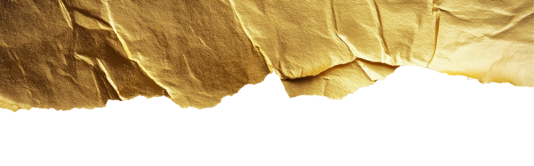Golden Torn Paper: A dramatic close-up shot of crumpled gold foil paper with a jagged tear revealing a stark white background, perfect for adding a luxurious and edgy touch to your designs. 