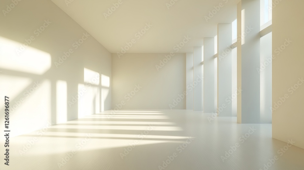 Poster minimalist empty room with sunlight and columns