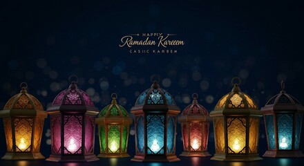 The Muslim holy month with Ramadan lanterns in desert 