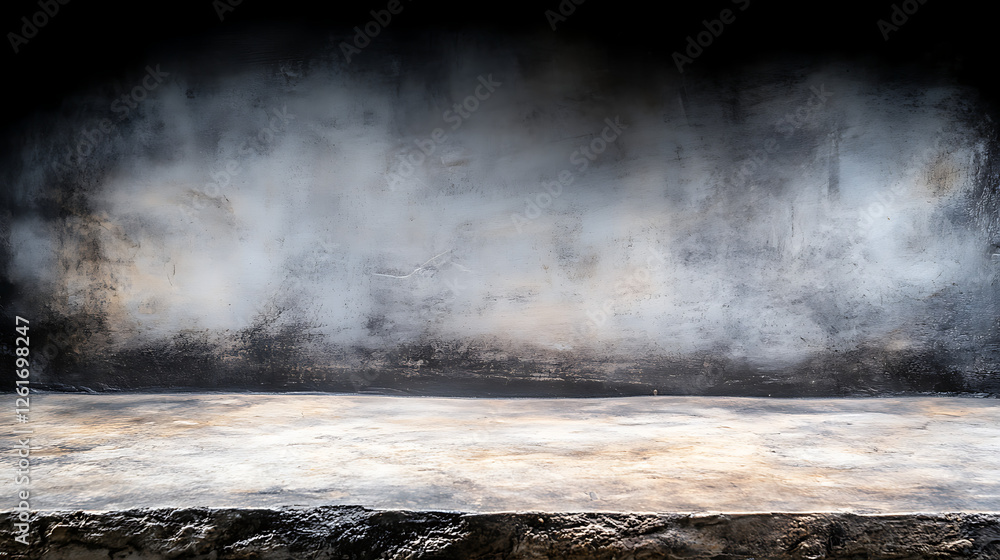 Poster weathered concrete display surface with dark textured wall background studio still life setup