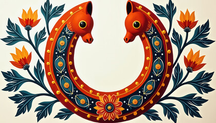 Fototapeta premium Ornate Floral Horseshoe Design
