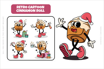 Set of Traditional Cinnamon Rolls Cartoon Illustration with Varied Poses and Expressions