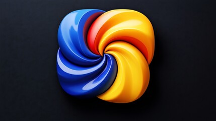 Dynamic Abstract Swirl Logo Icon with Blue Yellow and Orange Colors on Dark Surface