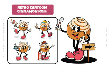 Set of Traditional Cinnamon Rolls Cartoon Illustration with Varied Poses and Expressions