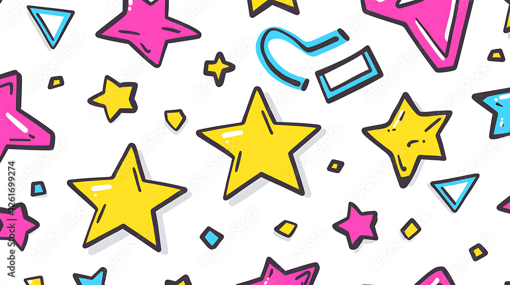 Poster whimsical stars and shapes seamless pattern colorful design for digital backgrounds and creative pro