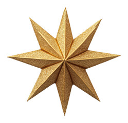 Golden glittery eight-point star ornament on transparent background, holiday decoration concept