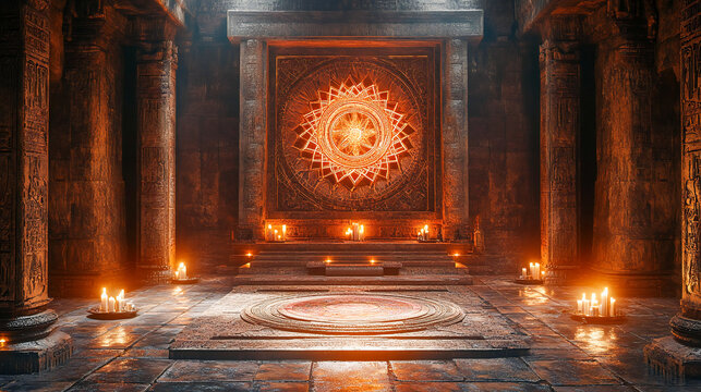 Mystical Tantra Vidya Practice with Sacred Geometric Patterns and Candles in an Ancient Temple