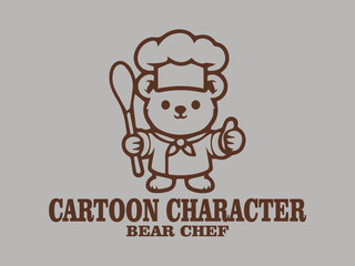 cartoon character of bear chef logo vector illustration, cute bear chef mascot logo vector illustration template design and teddy bear smiling logo design vector illustration