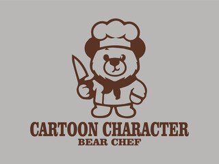 cartoon character of bear chef logo vector illustration, cute bear chef mascot logo vector illustration template design and teddy bear smiling logo design vector illustration