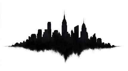 Fototapeta premium Silhouette of a city skyline with iconic buildings against a white background, evoking urban life