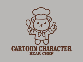 cartoon character of bear chef logo vector illustration, cute bear chef mascot logo vector illustration template design and teddy bear smiling logo design vector illustration