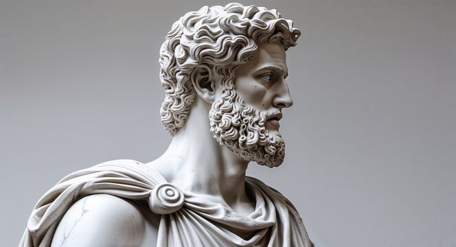 Thanatos Greek god statue side view portrait on plain white background