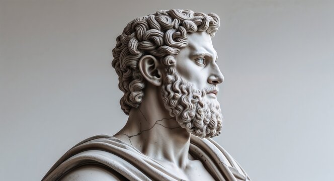 Thanatos Greek god statue side view portrait on plain white background