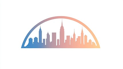 Fototapeta premium Silhouette of a city skyline at sunset with gradient colors, symbolizing urban life and growth