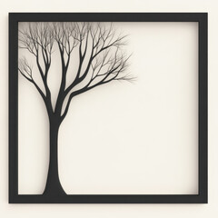 minimalist black tree silhouette in square frame against light background evokes sense of calm and simplicity