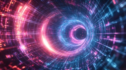 Obraz premium Tunnel vision into data space filled with neon colors