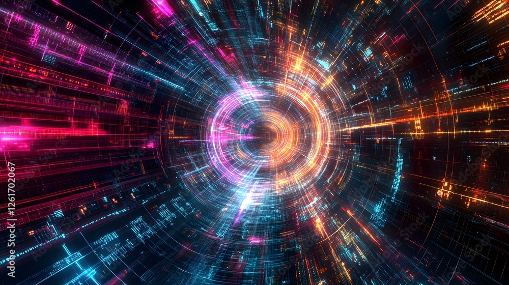 Aufkleber abstract futuristic tunnel of glowing data streams and information