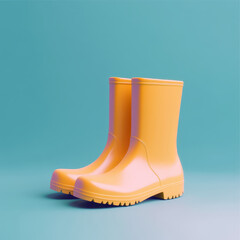 Bright yellow rain boots on teal background, perfect for wet weather