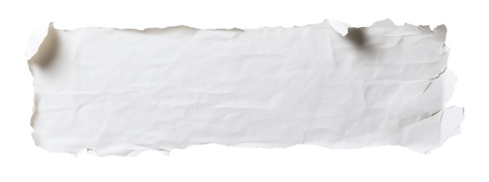 Torn Paper Strip:  A piece of ripped paper, showcasing a textured, irregular edge, ideal for adding a distressed or grunge effect to your design projects. The natural.