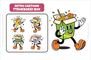 Set of Korean Traditional Street Food Tteokbokki Cartoon Illustration with Varied Poses and Expressions