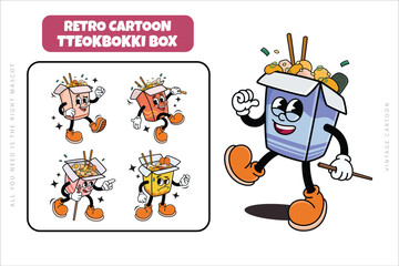 Set of Korean Traditional Street Food Tteokbokki Cartoon Illustration with Varied Poses and Expressions