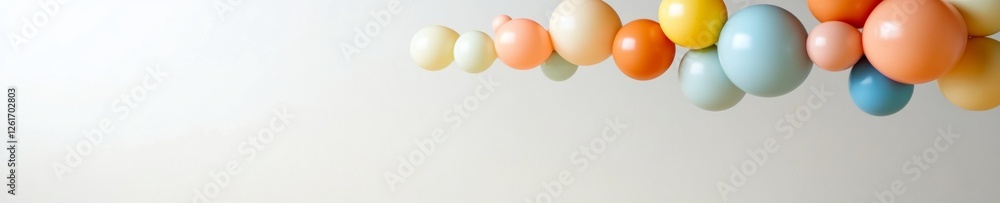 Poster contemporary balloon arrangement on neutral backdrop vibrant floating clusters for event decoration 