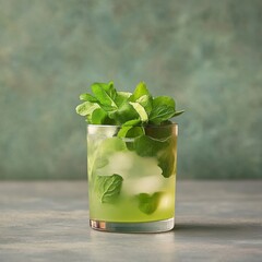 Rustic Mixology Still Life Fresh Herb Garnished Cocktail in Glass on Concrete Surface - Craft Bartending Content for Modern Bar Ambiance and Hospitality Merchandising