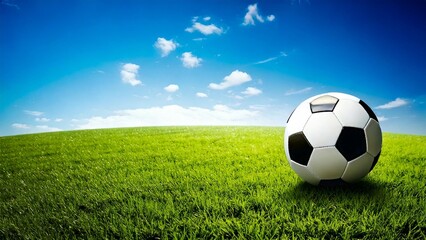 サッカーのイメージ 青空 芝生 おしゃれ 背景素材 チラシ・バナー・動画素材 AI生成素材	