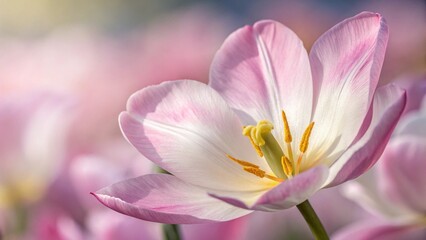 Single dreamy surreal pink flower. The image symbolizes beauty, fragility, life, rebirth, and the power of nature.  Ethereal pale pink flower with flowing petals against a blue background.