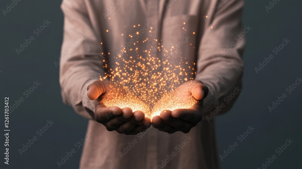 Aufkleber digital harmony gentle hands cradling glowing virtual connections in ethereal light - innovative tec