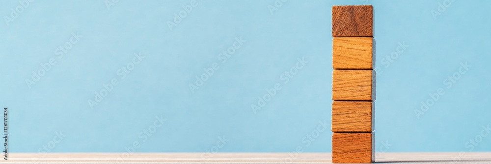 Poster minimalist wooden block sequence on textured surface - visualizing cause-effect for educational and 