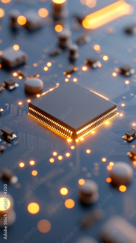 Poster futuristic circuit board aesthetic illuminated components and glowing connections - cutting-edge tec
