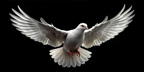 Black and White Dove in Flight, Elegant Bird Silhouette Against Dark Background, Stock Photo