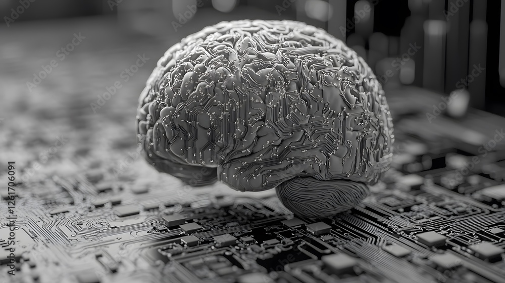 Poster artificial intelligence brain circuitry conceptual monochrome image
