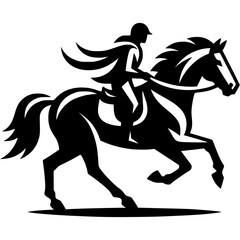 Tattoo emblem of medieval horseman postman in cloak riding on horseback with mail instructions in monochrome. Engraving minimalistic vector in black ink drawing on transparent background