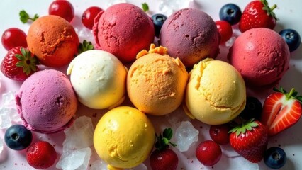 ice cream with fruits and berries