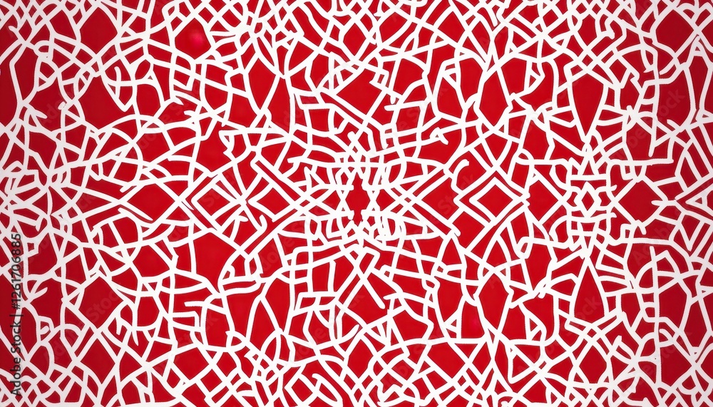 Poster abstract red and white geometric pattern. intricate network of lines creating a complex texture. hig