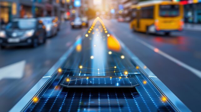 Innovative traffic management initiative urban environment digital technology city center futuristic viewpoint smart mobility concept