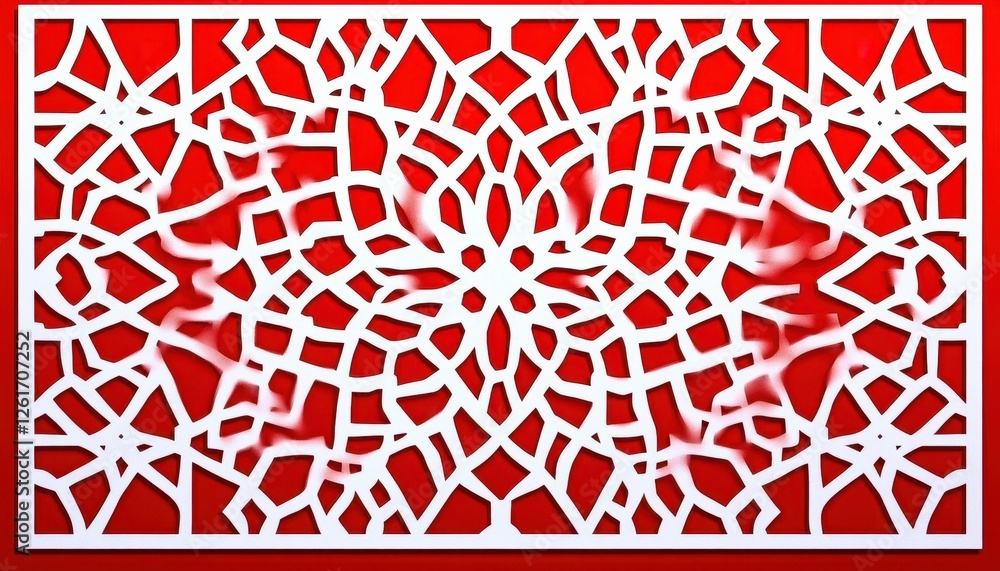 Poster abstract red and white geometric pattern with intricate lattice design. intricate details and symmet