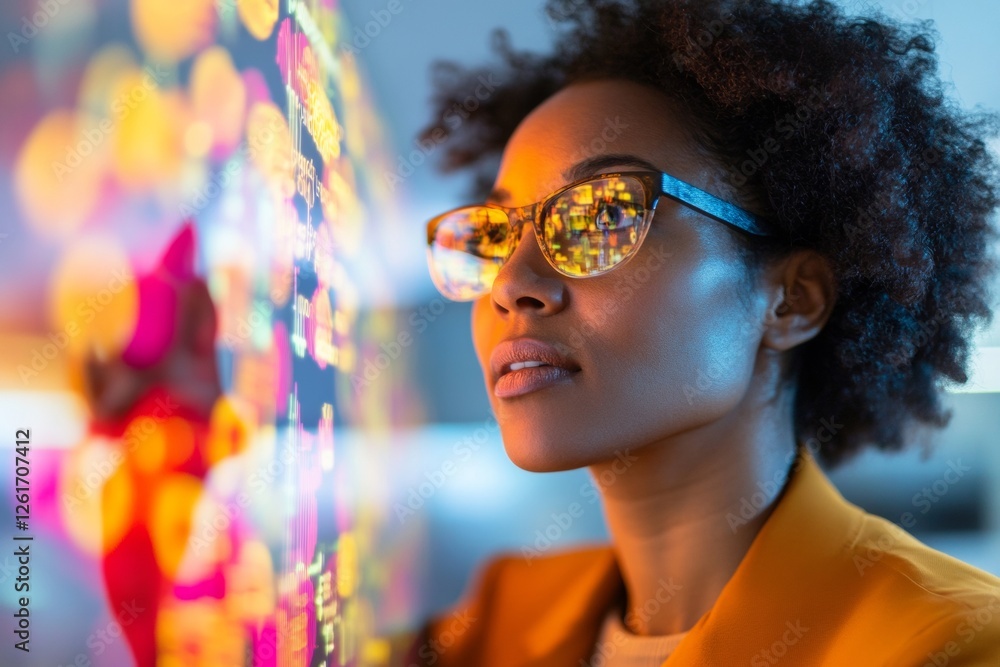 Poster dynamic cybersecurity training diverse professionals in glass office with vibrant led screens - mode